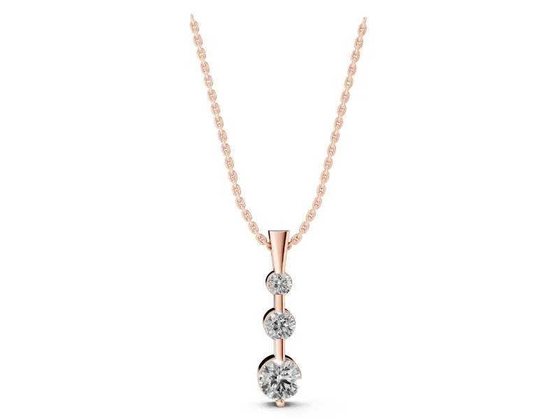 Round Lab-Grown Diamond Graduated Three-Stone Bar Pendant Necklace | Tapered Bail | Rose Gold