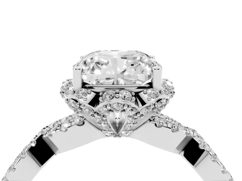 Cushion Cut Diamond Halo Twist Band Solitaire Ring Set in Platinum with Prong-Set Center Stone