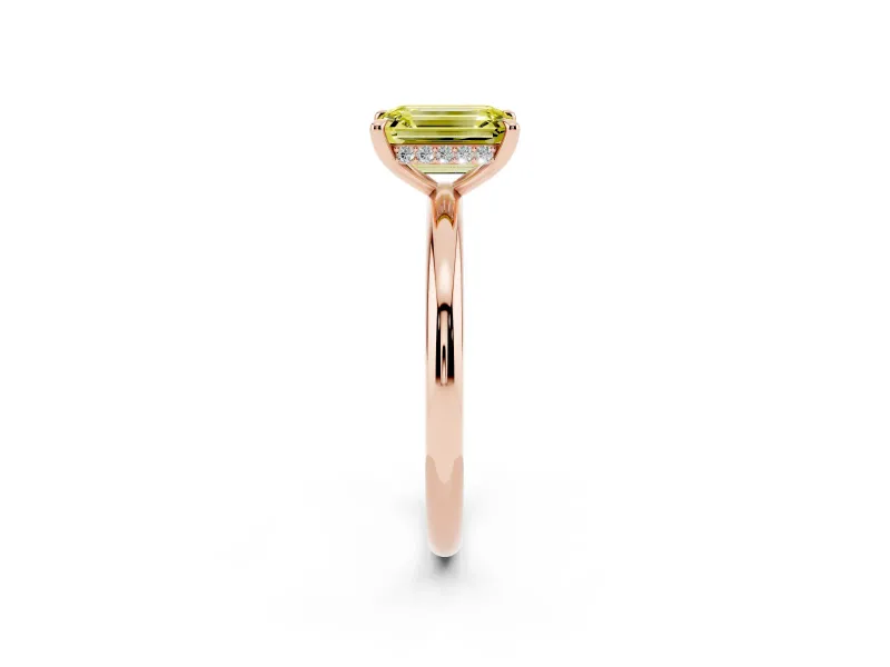 Emerald Cut Hidden Halo Ring Setting for a Fancy Yellow Lab-Grown Diamond | Rose Gold