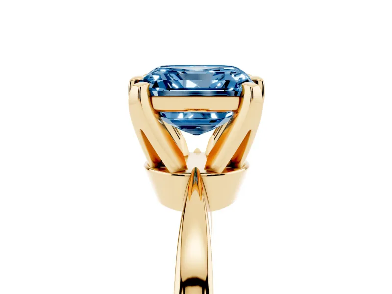Asscher Cut Tapered Solitaire Engagement Ring Setting for a Fancy Blue Lab-Grown Diamond | Claw Prong Head | Yellow Gold