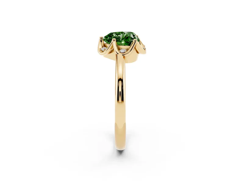 Heart-Shaped Petal Halo Engagement Ring Setting for a Fancy Green Lab-Grown Diamond | Yellow Gold