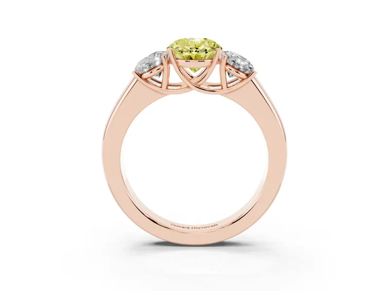 Oval 3 Stone Engagement Ring Setting for a Fancy Yellow Lab-Grown Diamond | Rose Gold