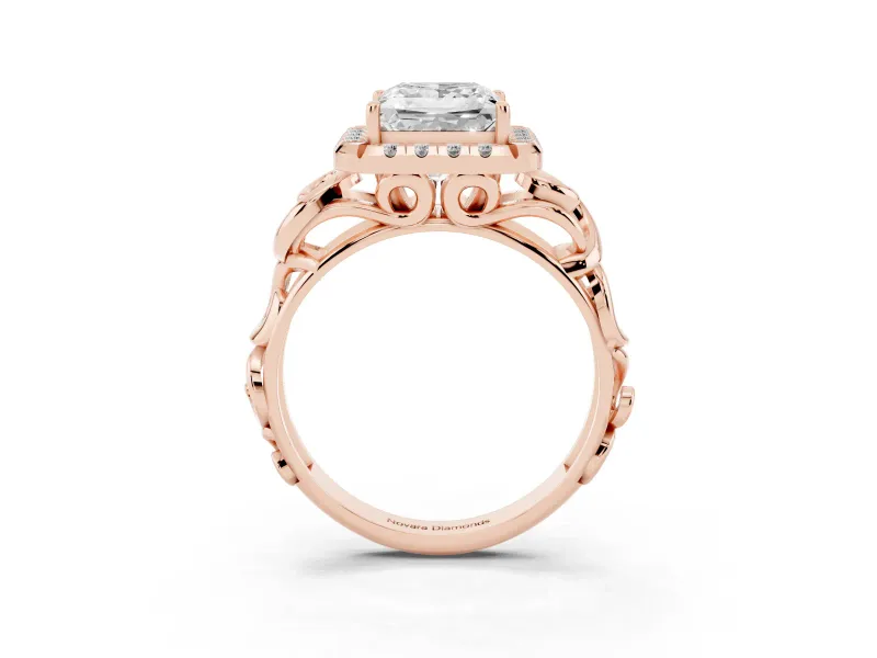 Princess Cut Vintage Filigree Halo Engagement Ring Setting | Scroll Shoulders | Rose Gold