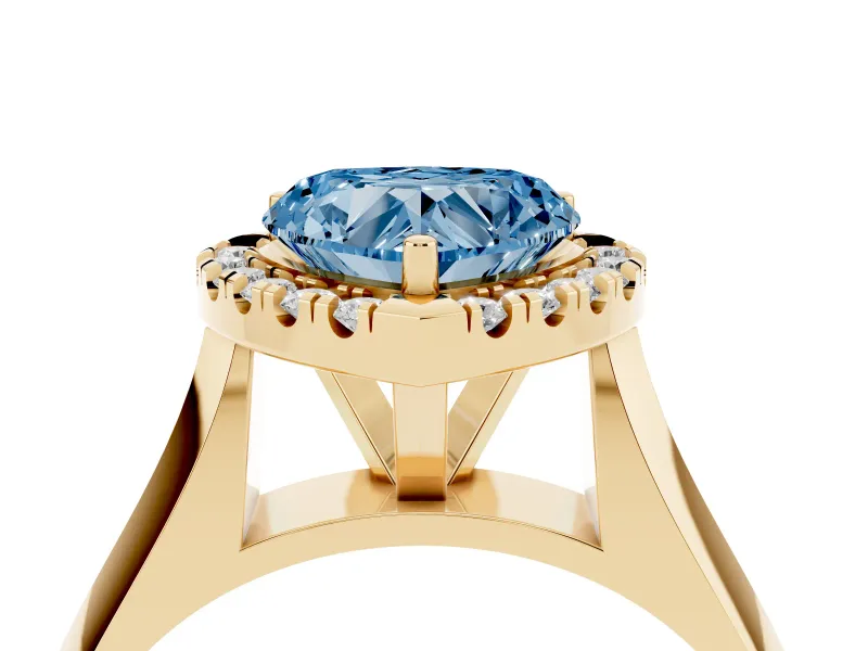 Heart-Shaped Halo Engagement Ring Setting for a Fancy Blue Lab-Grown Diamond | Square Profile Band | Yellow Gold