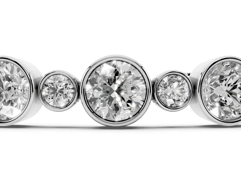 Round Lab-Grown Diamond Alternating Bezel Tennis Bracelet | Large and Small Stones | Sterling Silver