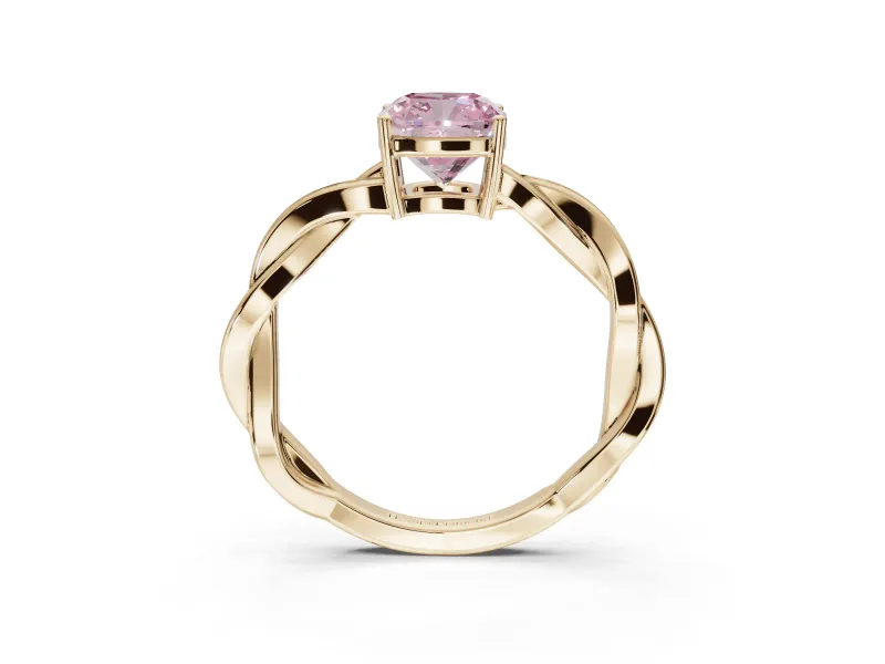 Cushion Cut Twisted Pavé Solitaire Engagement Ring Setting for a Fancy Pink Lab-Grown Diamond | Yellow Gold
