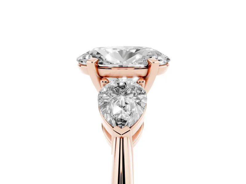 Oval Three-Stone Engagement Ring Setting | Pear Side Stones | Rose Gold