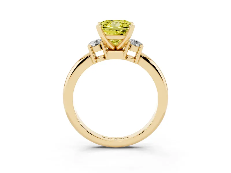 Princess Cut Three Stone Engagement Ring Setting for a Fancy Yellow Lab-Grown Diamond | Round Side Stones | Yellow Gold