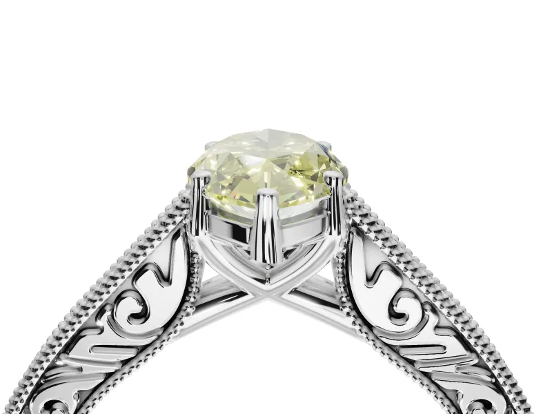 Marquise Vintage Engraved Pavé Engagement Ring Setting for a Fancy Yellow Lab-Grown Diamond | Milgrain Edges | Platinum