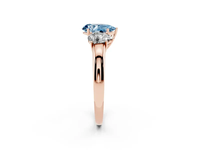 Pear-Shaped Three Stone Engagement Ring Setting for a Fancy Blue Lab-Grown Diamond | Matching Side Stones | Rose Gold