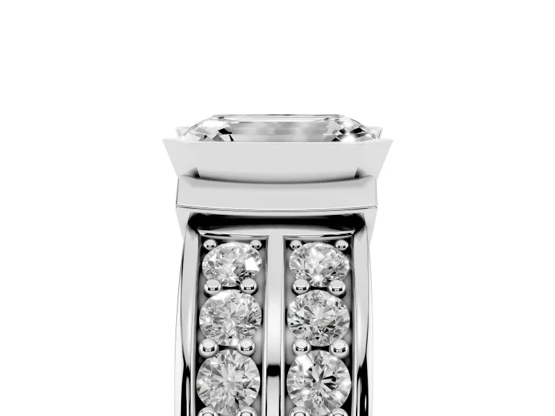 Emerald Cut Half Bezel Engagement Ring Setting | Double Row Channel Band | Platinum