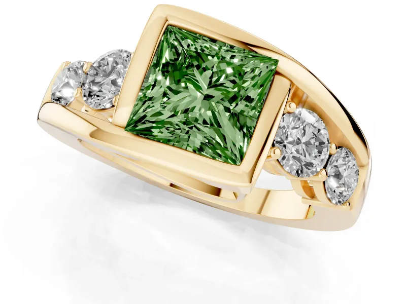 Princess Cut Bezel Bypass Engagement Ring Setting for a Fancy Green Lab-Grown Diamond | Yellow Gold