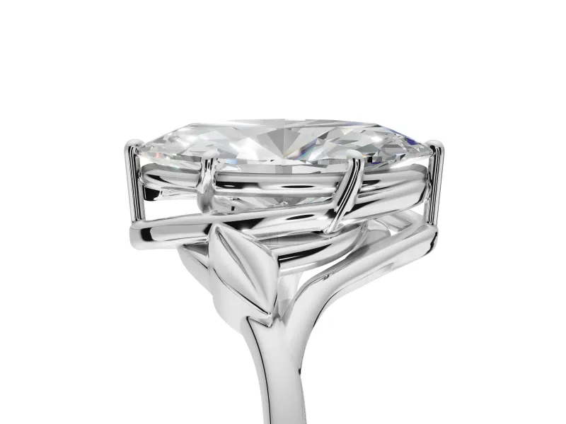 Marquise Leaf Bypass Solitaire Engagement Ring Setting | Polished Band | White Gold