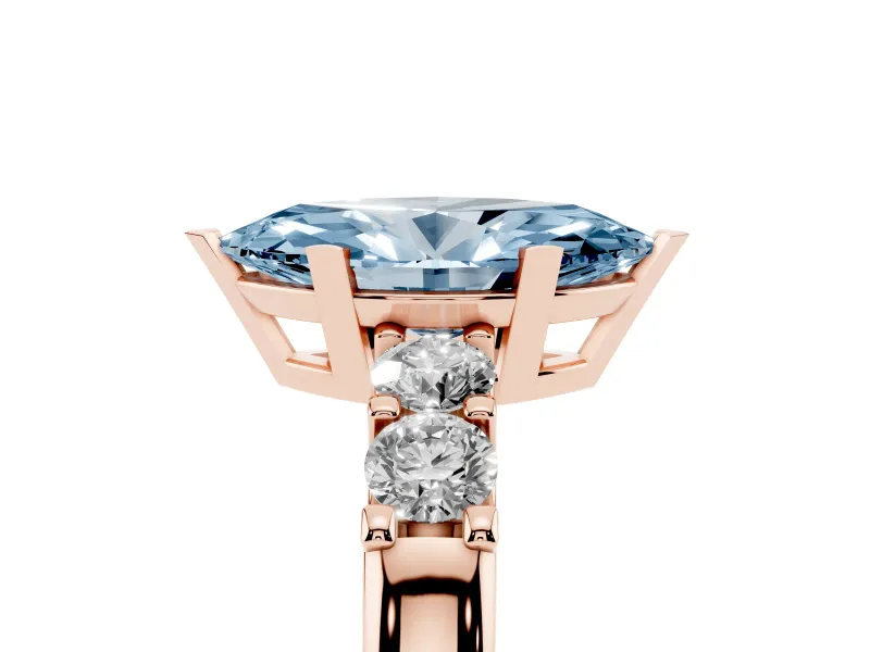 Fancy Blue Marquise Cut Diamond Five-Stone Prong Set Engagement Ring Set in Rose gold with Channel Band