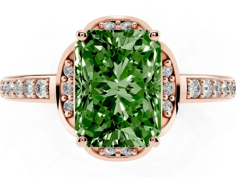 Radiant Cut Floral Pavé Engagement Ring Setting for a Fancy Green Lab-Grown Diamond | Rose Gold