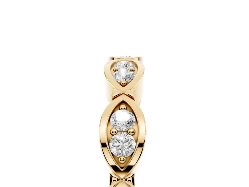 Marquise Diamond Smooth Bezel Eternity Band Set in Yellow gold with Full Circle of Stones