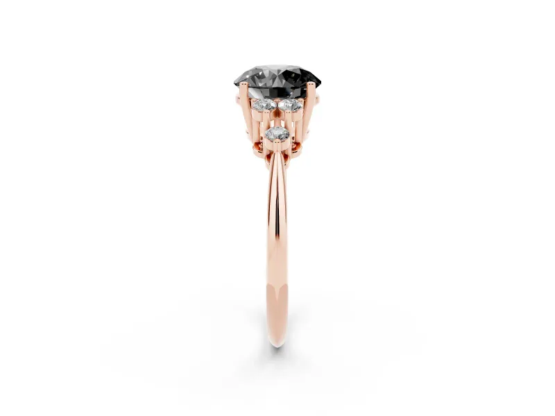 Round Cluster Accent Engagement Ring Setting for a Black Center | Plain Band | Rose Gold