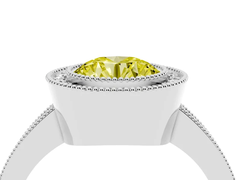 Fancy Yellow Round Cut Diamond Halo Engagement Ring Set in Silver with Pavé Band and Round Halo Stones