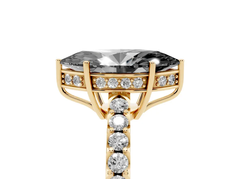 Marquise Hidden Halo Engagement Ring Setting for a Black Center | Yellow Gold