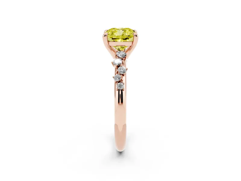 Cushion Cut Graduated Engagement Ring Setting for a Fancy Yellow Lab-Grown Diamond | Rose Gold