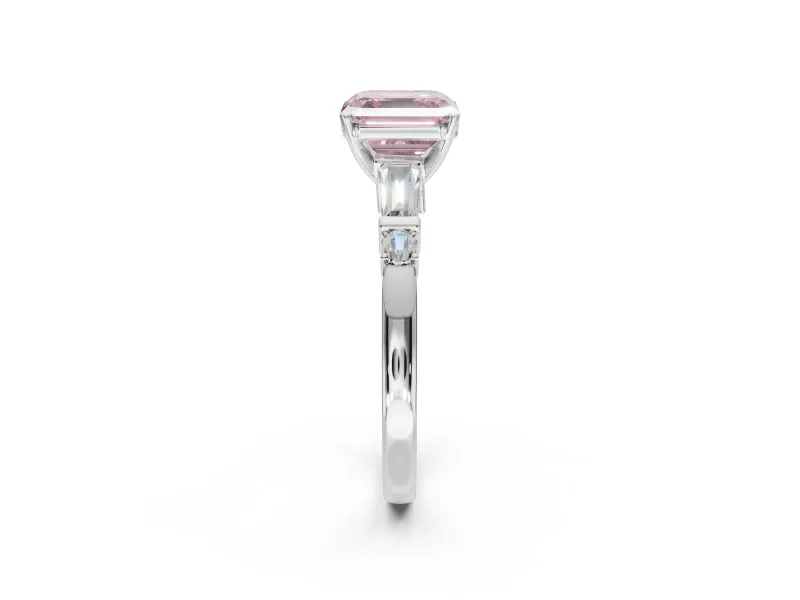 Asscher Cut Tapered Baguette Engagement Ring Setting for a Fancy Pink Lab-Grown Diamond | Sterling Silver