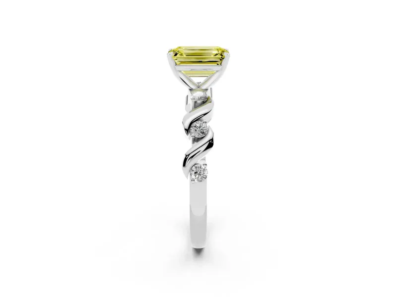 Emerald Cut Twisted Engagement Ring Setting for a Fancy Yellow Lab-Grown Diamond | Sterling Silver - Design NV-24451