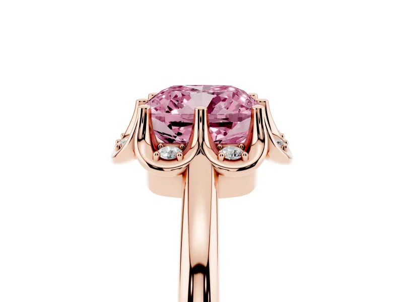 Cushion Cut Petal Halo Engagement Ring Setting for a Fancy Pink Lab-Grown Diamond | Rose Gold