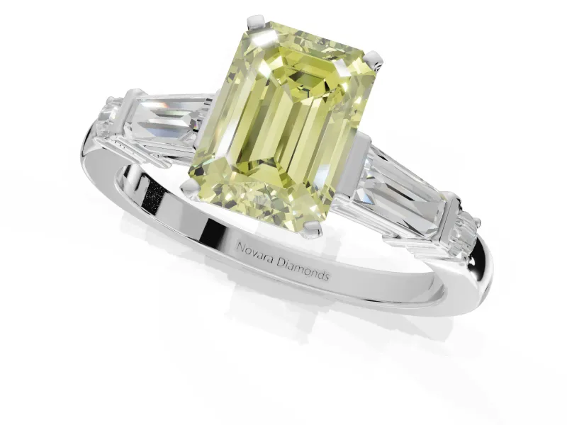 Emerald Cut Tapered Baguette Engagement Ring Setting for a Fancy Yellow Lab-Grown Diamond | Platinum