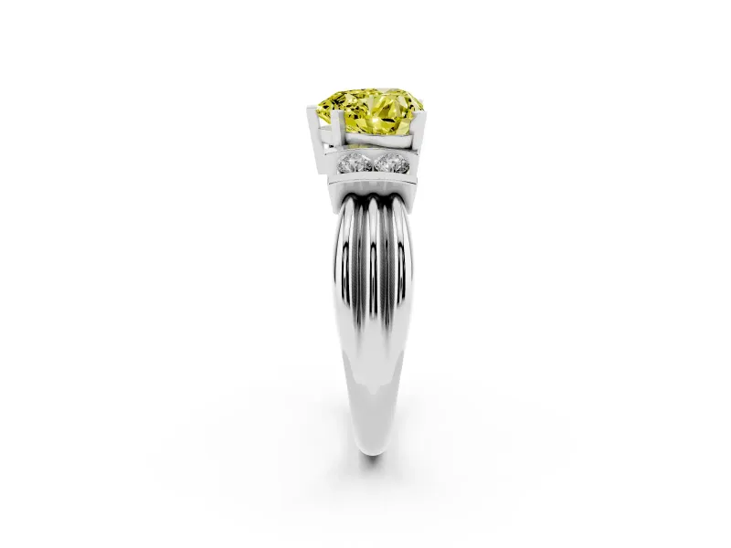 Fancy Yellow Three-Stone Heart Cut Diamond Channel Set Ring Set in Silver with Bar Prongs