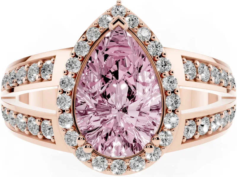Pear-Shaped Halo Engagement Ring Setting for a Fancy Pink Lab-Grown Diamond | Two-Row Pave Split Shank | Rose Gold