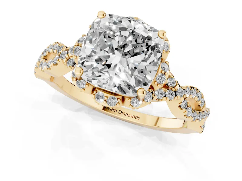 Cushion Cut Milgrain Halo Engagement Ring Setting | Graduated Shoulders | Yellow Gold