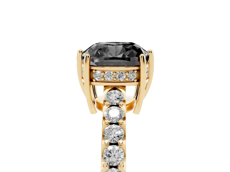 Cushion Cut Hidden Halo Engagement Ring Setting for a Black Center | Yellow Gold