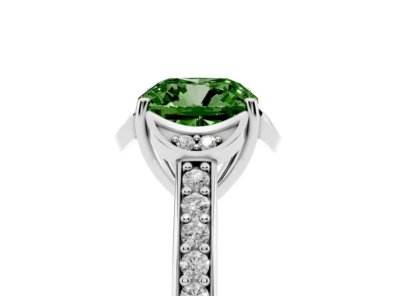 Cushion Cut Floral Pavé Engagement Ring Setting for a Fancy Green Lab-Grown Diamond | White Gold