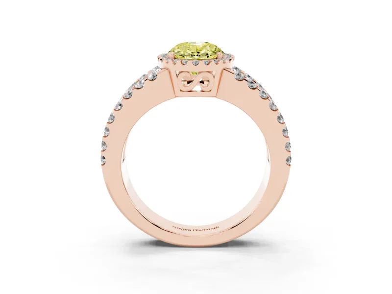 Oval Halo Split Shank Engagement Ring Setting for a Fancy Yellow Lab-Grown Diamond | Rose Gold