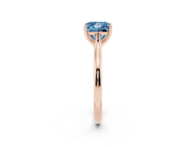 Fancy Blue Princess Cut Diamond Solitaire Ring Set in Rose gold with Cathedral Band and Prong Setting