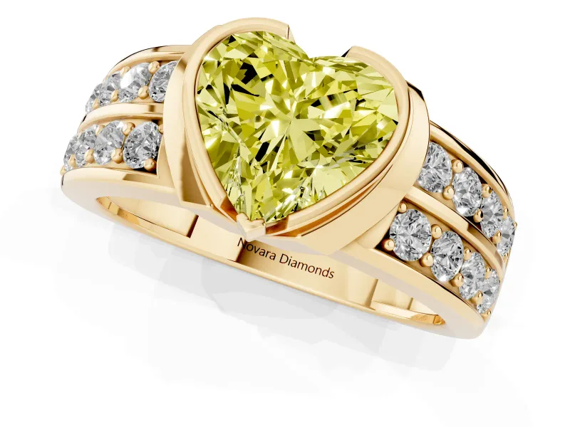 Heart-Shaped Half Bezel Engagement Ring Setting for a Fancy Yellow Lab-Grown Diamond | Channel Band | Yellow Gold