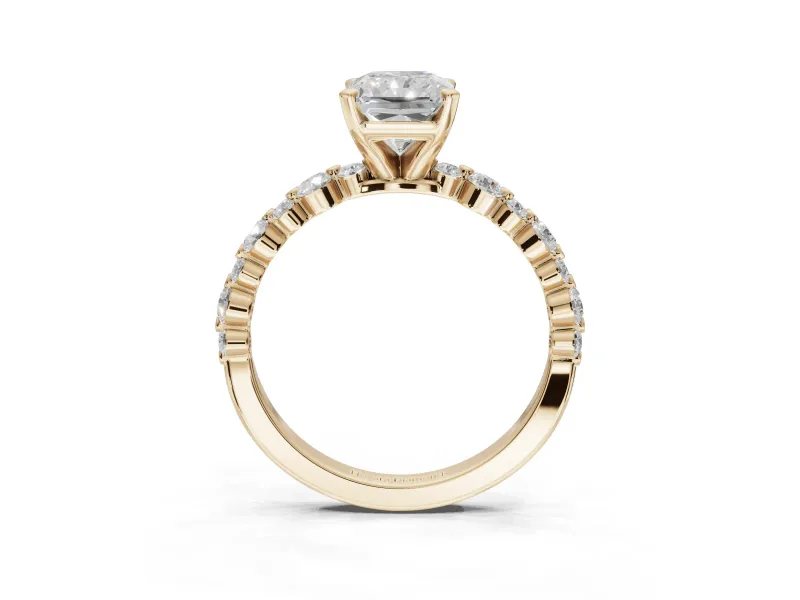 Radiant Cut Pavé Solitaire Engagement Ring Setting | Alternating Accents | Yellow Gold