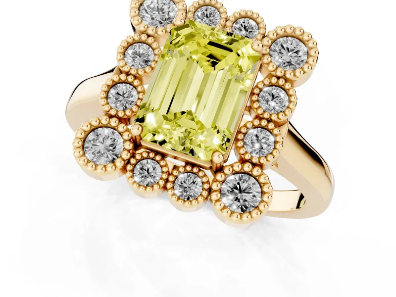 Emerald Cut Halo Engagement Ring Setting for a Fancy Yellow Lab-Grown Diamond | Yellow Gold - Design NV-24775