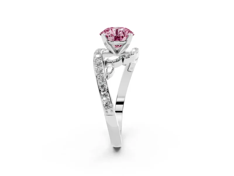 Round Bypass Engagement Ring Setting for a Fancy Pink Lab-Grown Diamond | Sterling Silver