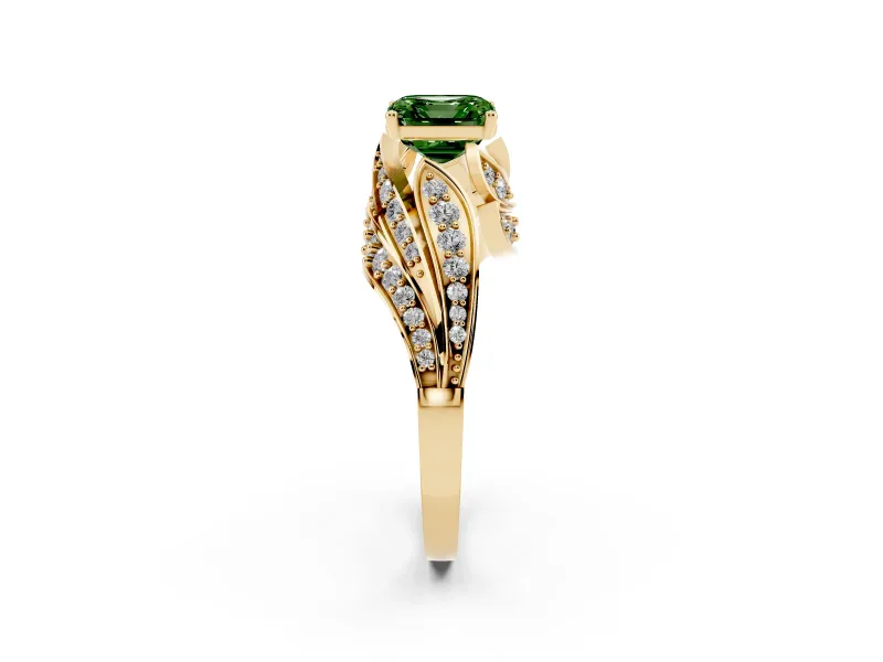Asscher Cut Bypass Pavé Engagement Ring Setting for a Fancy Green Lab-Grown Diamond | Graduated Pavé | Yellow Gold