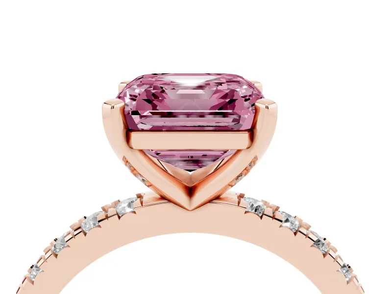 Asscher Cut Pavé Engagement Ring Setting for a Fancy Pink Lab-Grown Diamond | Rose Gold