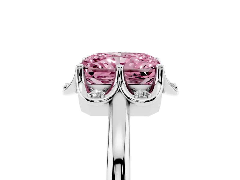 Radiant Cut Petal Halo Engagement Ring Setting for a Fancy Pink Lab-Grown Diamond | Sterling Silver