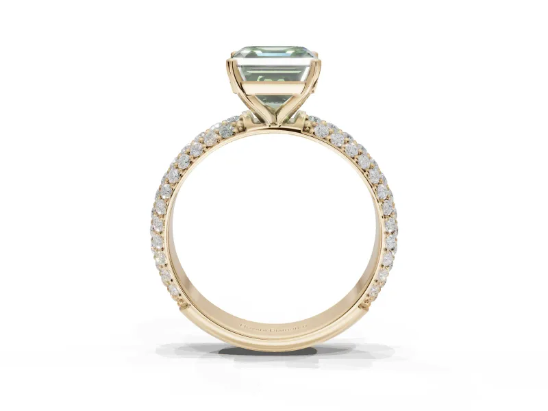 Asscher Cut Domed Pavé Engagement Ring Setting for a Fancy Green Lab-Grown Diamond | Yellow Gold