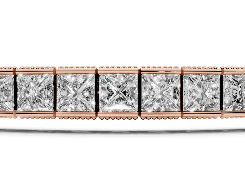 Princess Cut Diamond Channel Set Tennis Bracelet Set in Rose gold with Box Clasp
