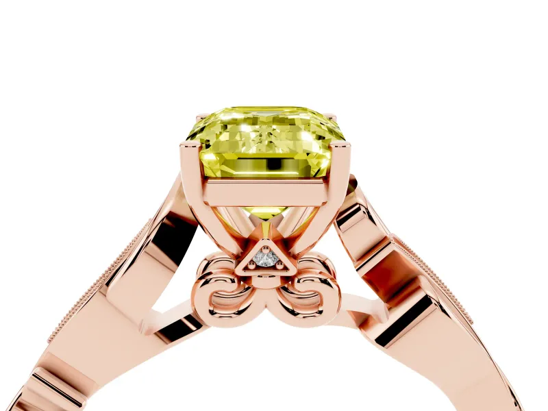 Emerald Cut Vine Engagement Ring Setting for a Fancy Yellow Lab-Grown Diamond | Rose Gold