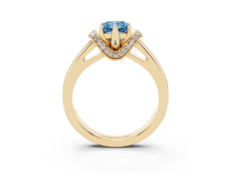 Radiant Cut Pavé Collar Engagement Ring Setting for a Fancy Blue Lab-Grown Diamond | Yellow Gold