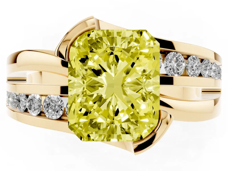 Radiant Cut Graduated Bypass Engagement Ring Setting for a Fancy Yellow Lab-Grown Diamond | Split Shank | Yellow Gold