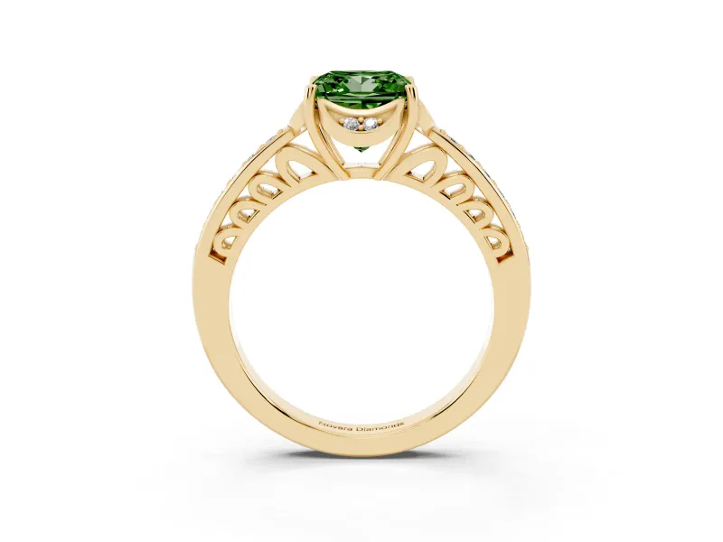 Princess Cut Floral Pavé Engagement Ring Setting for a Fancy Green Lab-Grown Diamond | Yellow Gold