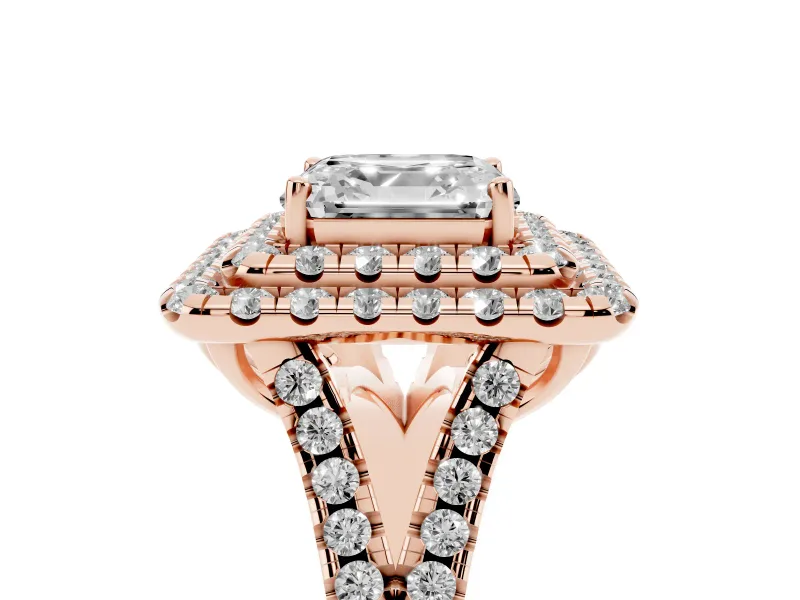 Asscher Cut Halo Split Shank Engagement Ring Setting | Rose Gold