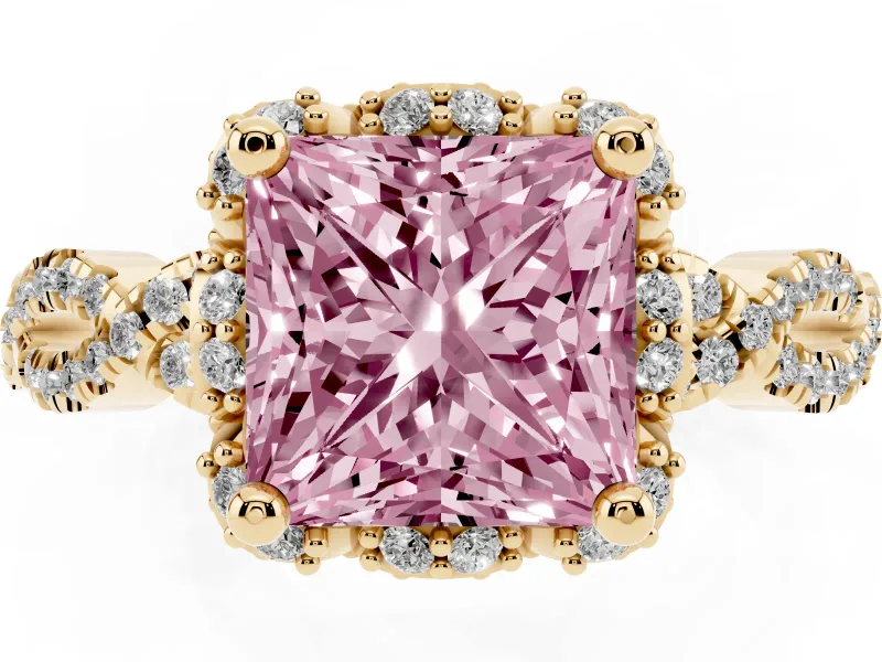 Princess Cut Halo Engagement Ring Setting for a Fancy Pink Lab-Grown Diamond | Yellow Gold - Design NV-24725